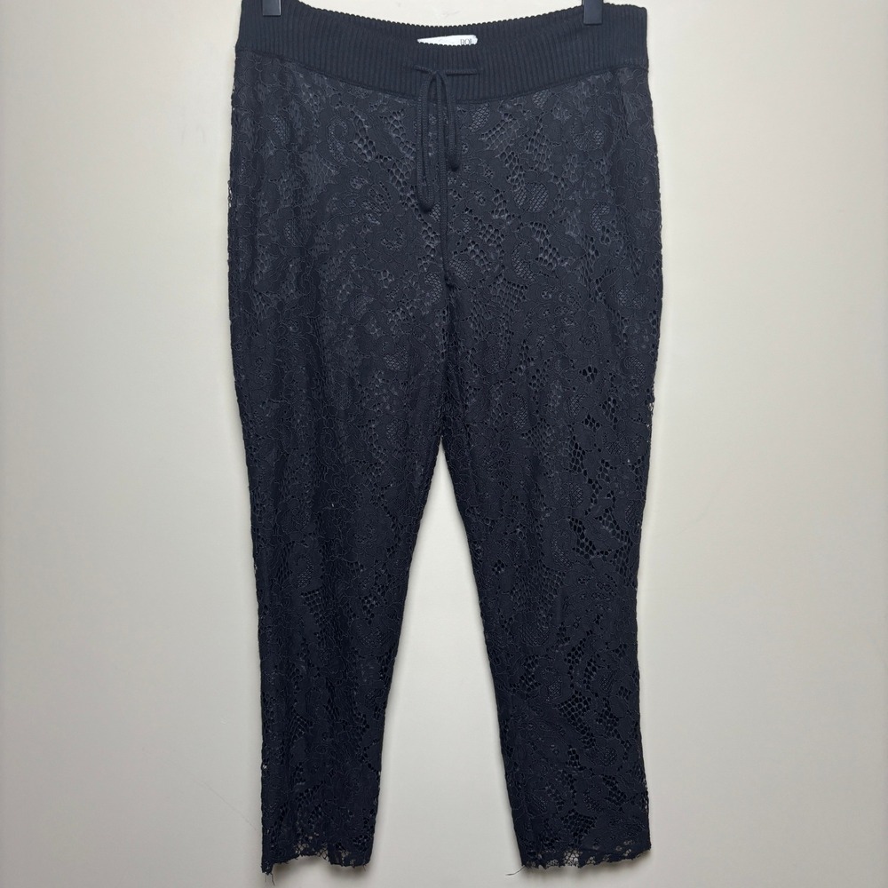 ROI Black Floral Lace Drawstring Elasticized Pull On Tapered Crop Pant Womens XS